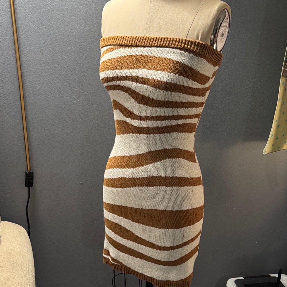 Striped/Zebra Print Brown and White Knit Dress